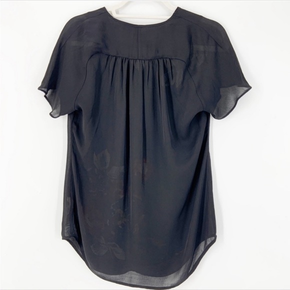 CAbi Fiore Black Floal Tunic Top Short Sleeve V-neck Pullover Semi Sheer - Picture 4 of 7